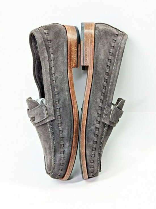 Allsaints Men\'s Sammy Slip-on Suede Penny Loafer in Grey Size 13 (MSRP $299) main image 12